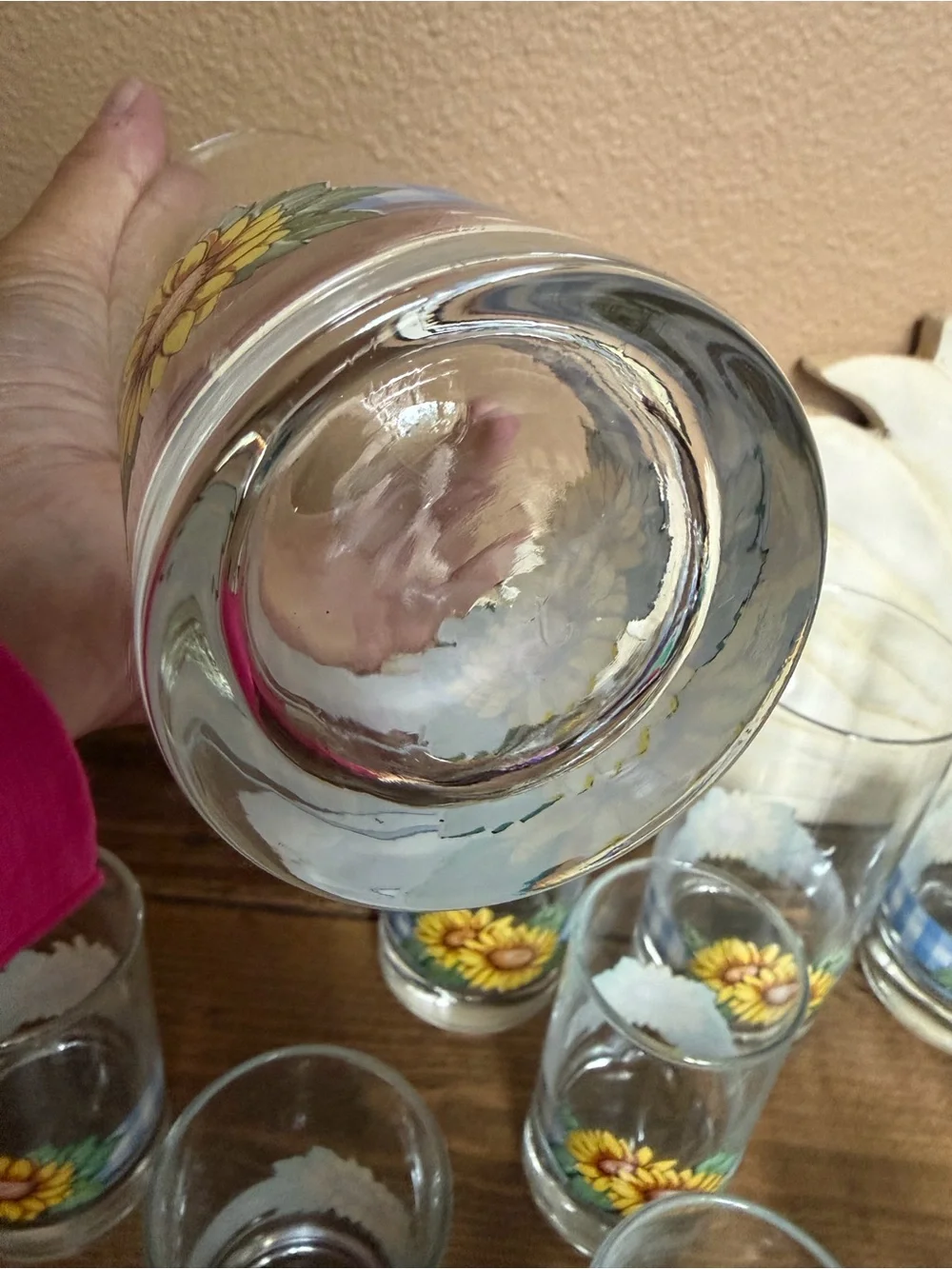 Corelle Vintage Sunflower Blue Plaid Print Drinking Glasses lot of 10!